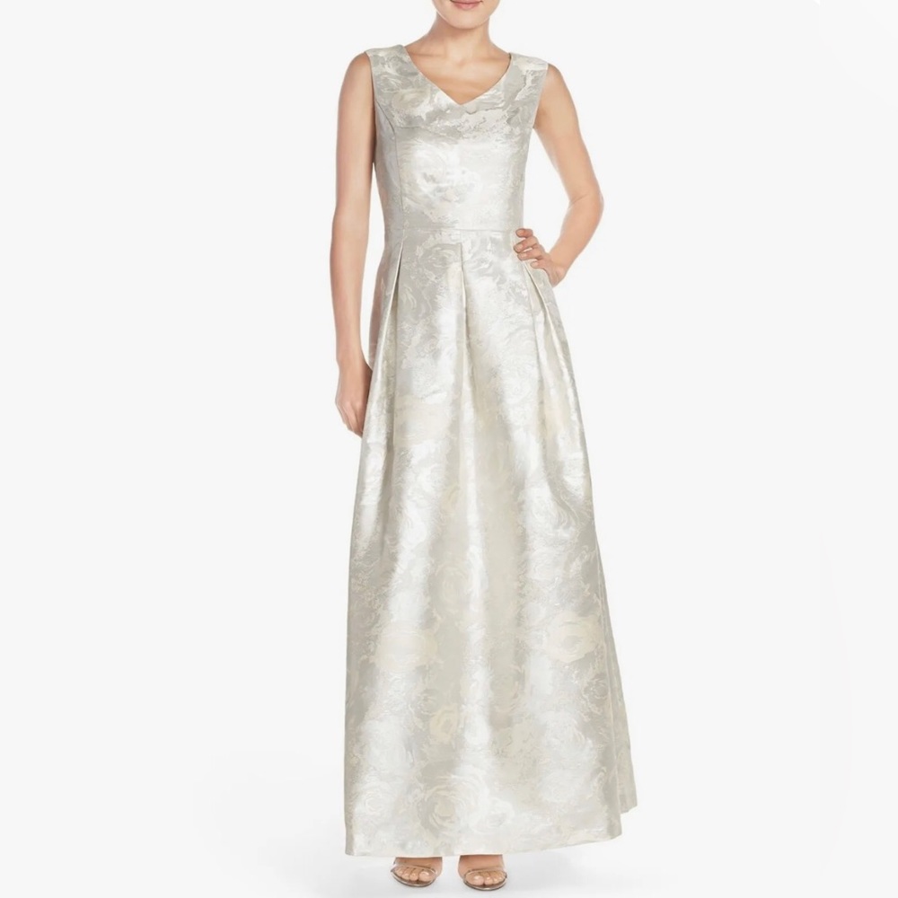 Ellen Tracy Silver Floral Maxi Dress